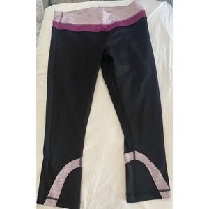 Lululemon Run Inspire Crop ll Leggings Pants Size 10 Black & Purple Stripe